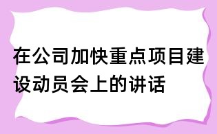 在公司加快重點項目建設動員會上的講話