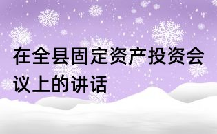 在全縣固定資產投資會議上的講話