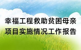 幸福工程救助貧困母親項目實施情況工作報告