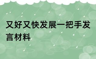 又好又快發展一把手發言材料