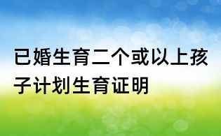 已婚生育二個(gè)或以上孩子計(jì)劃生育證明
