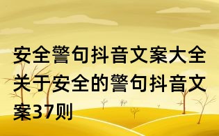 安全警句抖音文案大全:關于安全的警句抖音文案37則