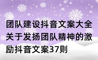 團(tuán)隊(duì)建設(shè)抖音文案大全:關(guān)于發(fā)揚(yáng)團(tuán)隊(duì)精神的激勵(lì)抖音文案37則
