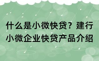 什么是小微快貸？建行小微企業快貸產品介紹