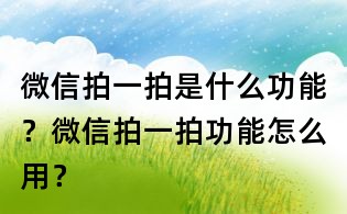 微信拍一拍是什么功能？微信拍一拍功能怎么用？