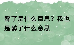 醉了是什么意思？我也是醉了什么意思