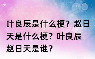 葉良辰是什么梗？趙日天是什么梗？葉良辰 趙日天是誰？