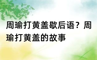 周瑜打黃蓋歇后語？周瑜打黃蓋的故事